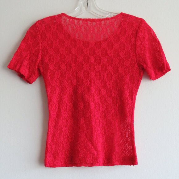 Red Lace Short sleeves Vintage Woman’s top size S - Picture 4 of 5